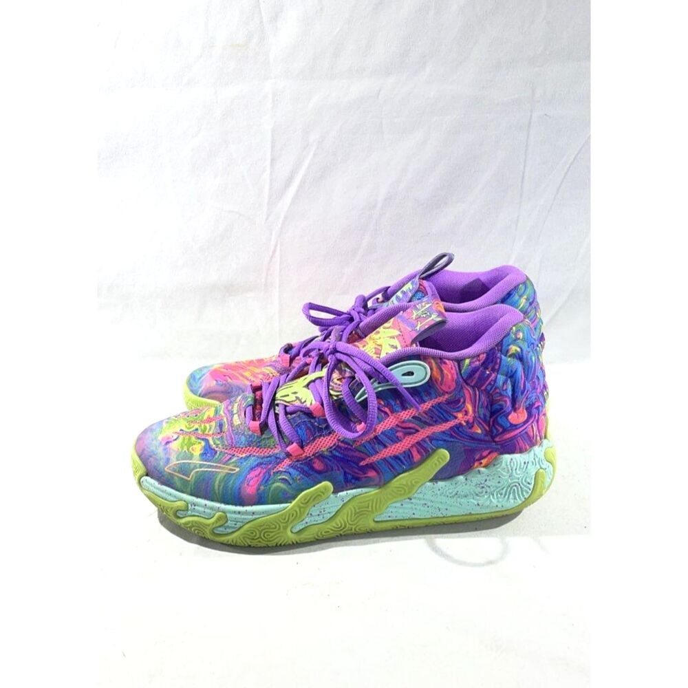Puma MB.03 Toxic LaMelo Ball Purple Neon Green Pink Basketball Shoes Size 6Y